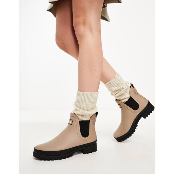 Barbour Shoes - Barbour Women's 8 Trench Black Mallow Wellington Chelsea Rain Boots LB6-42